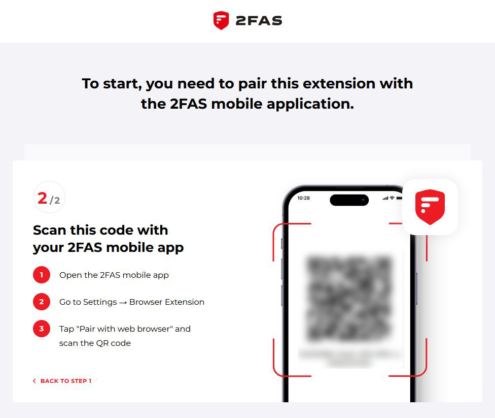 Screenshot 2FAS Browsererweiterung Einrichtungsassistent Schritt 2
