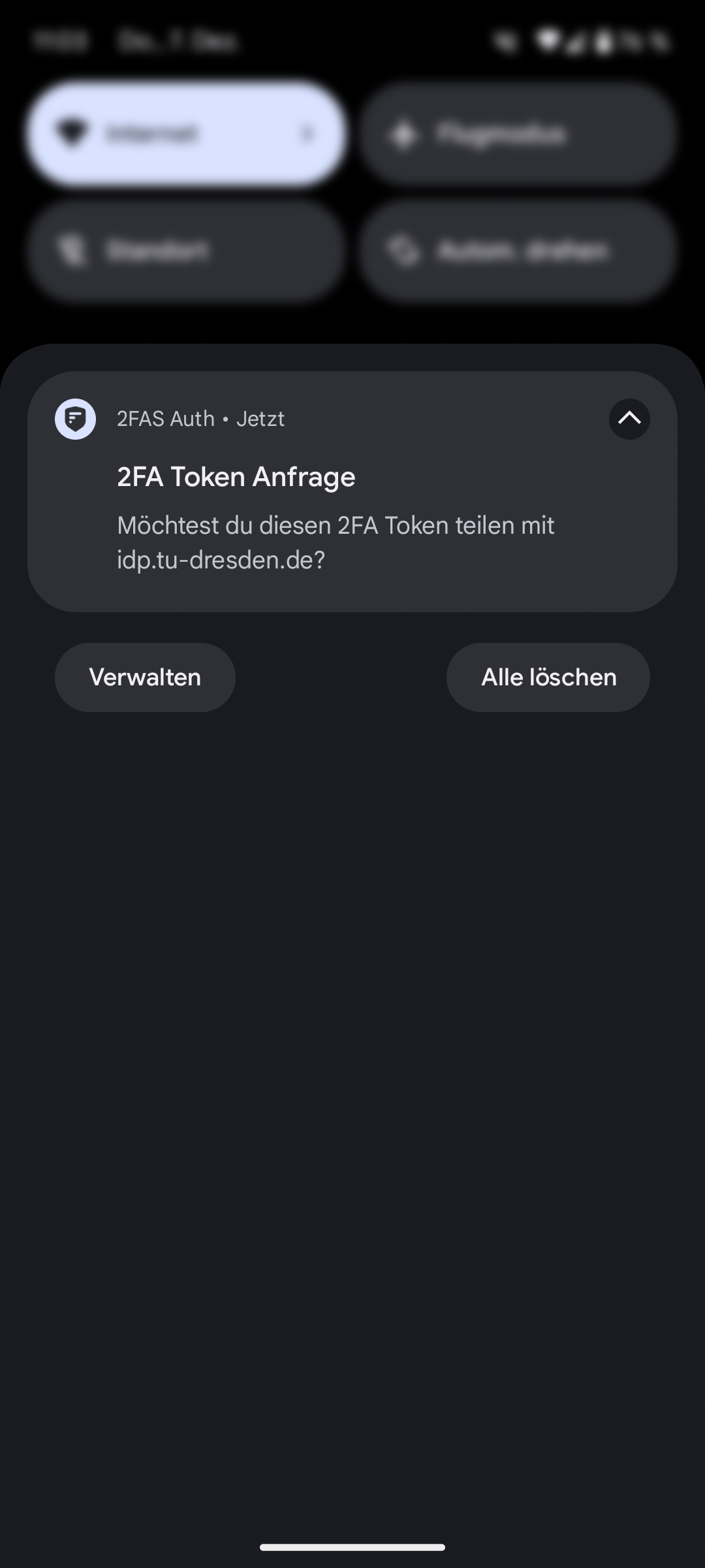 Screenshot Benachrichtigung 2FAS App