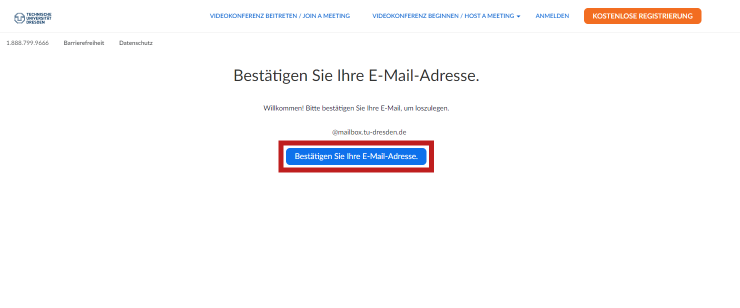 Erklärender Screenshot zur vorangegangen Beschreibung mit Marker auf dem Button "Bestätigen Sie Ihre E-Mail-Adresse"
