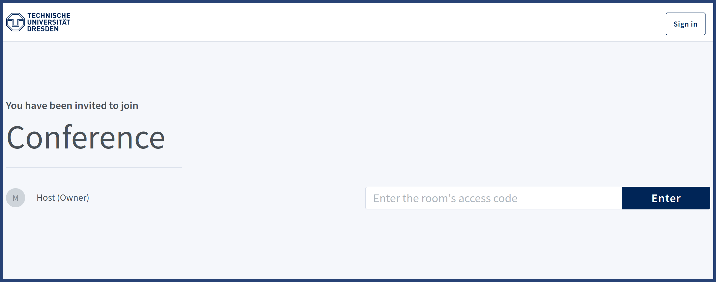 Joining page with request to enter the room access code