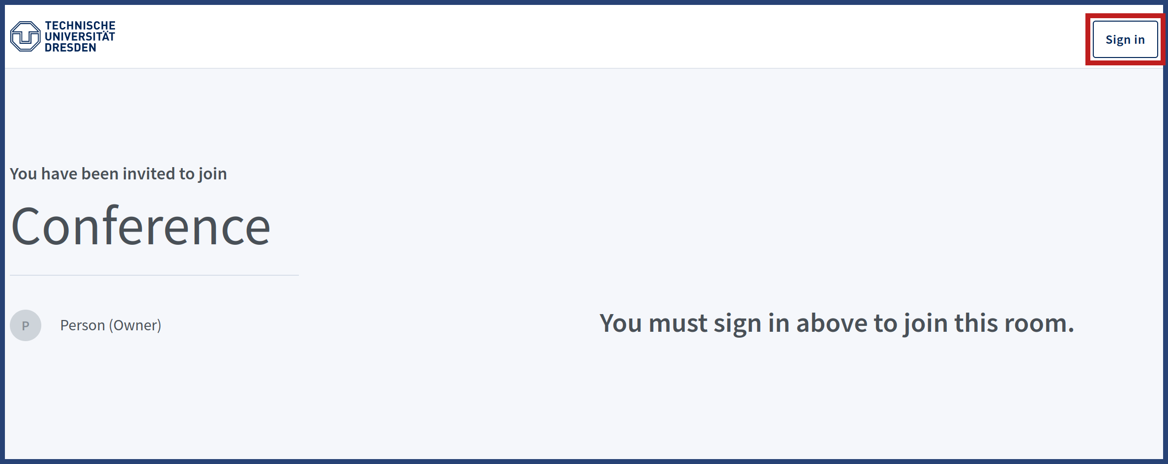 Joining page with request to log in with marker on the "Sign in" button
