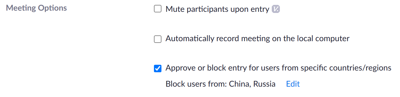 Illustration of the option to block certain regions