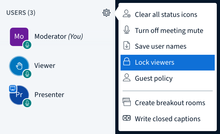 Manage user menu with selected lock viewers option