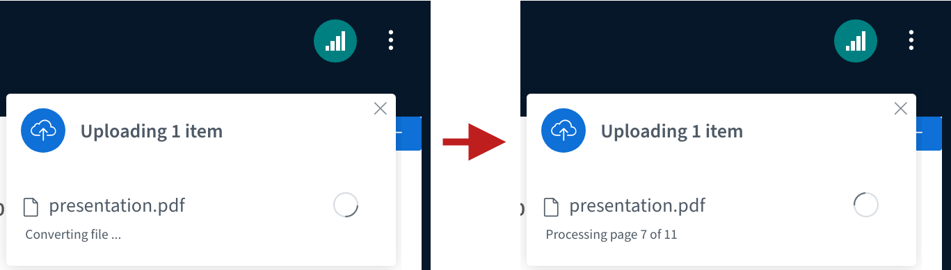 Notifications for conversion and processing of the presentation