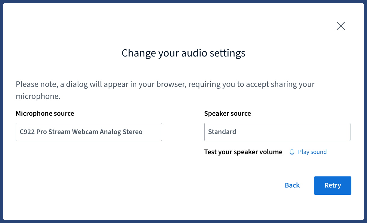 Dialog for audio settings