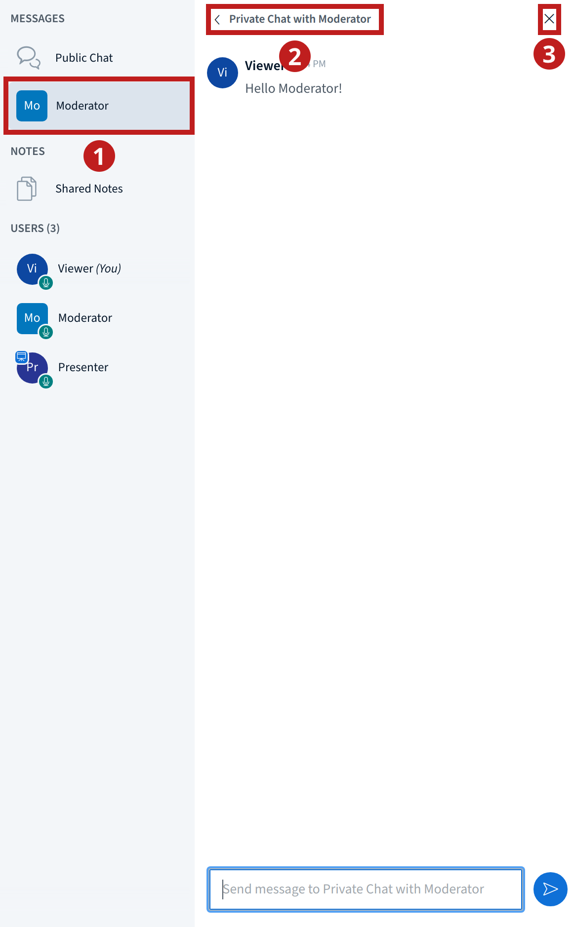 Screenshot of a private chat with markers