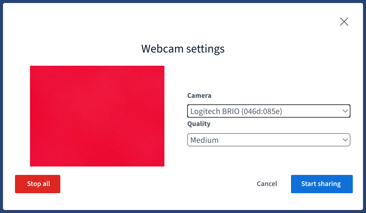 Webcam settings with additional share