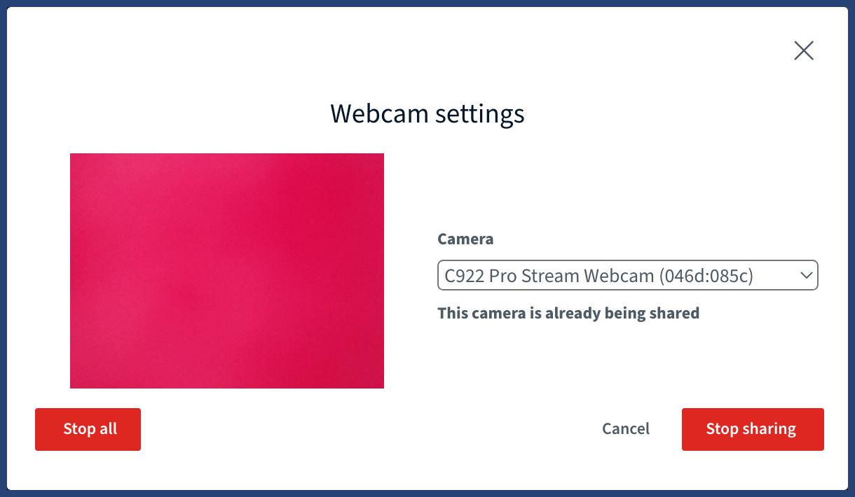 Webcam settings with camera already active