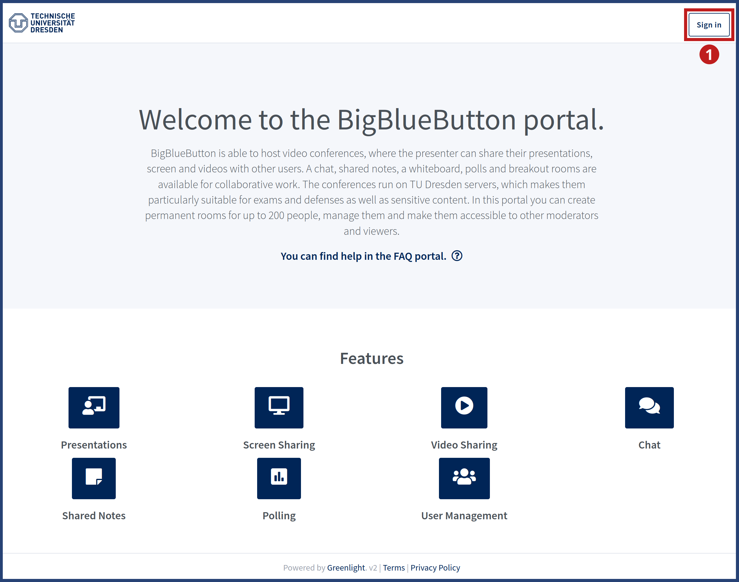 BigBlueButton portal home page