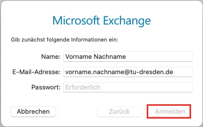 Screenshot Passwortabfrage mit Marker auf Anmelden