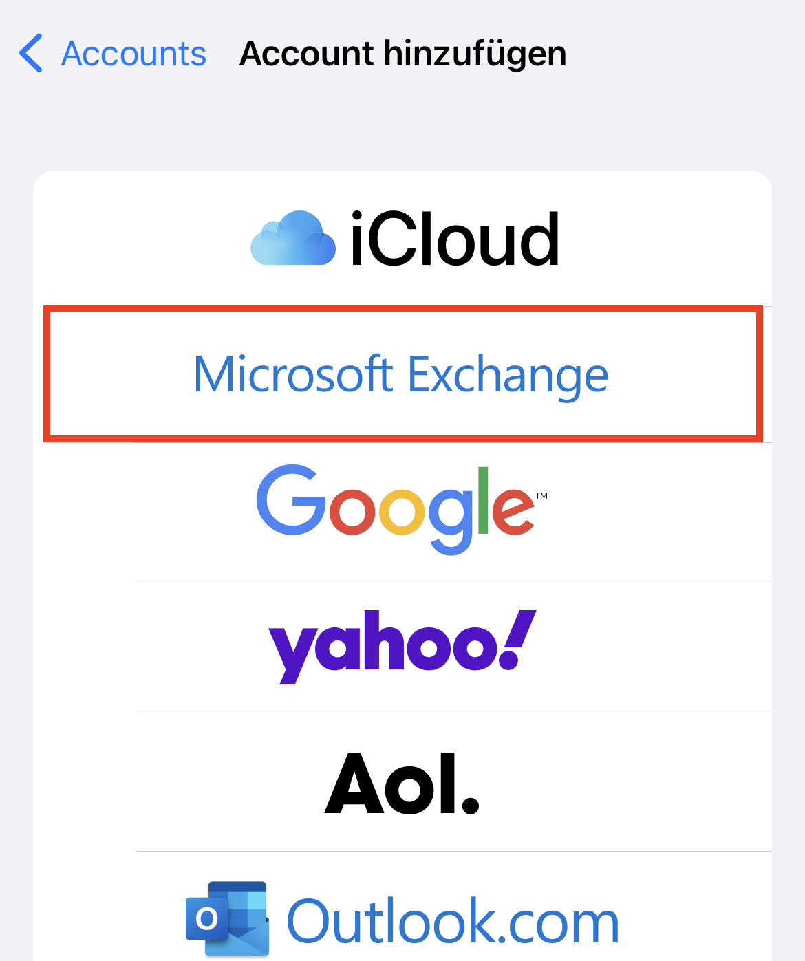 Erklärender Screenshot zur vorangegangen Beschreibung mit Marker auf Microsoft Exchange