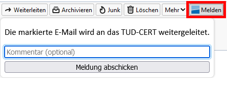 Screenshot of the phishing report button for Mozilla Thunderbird